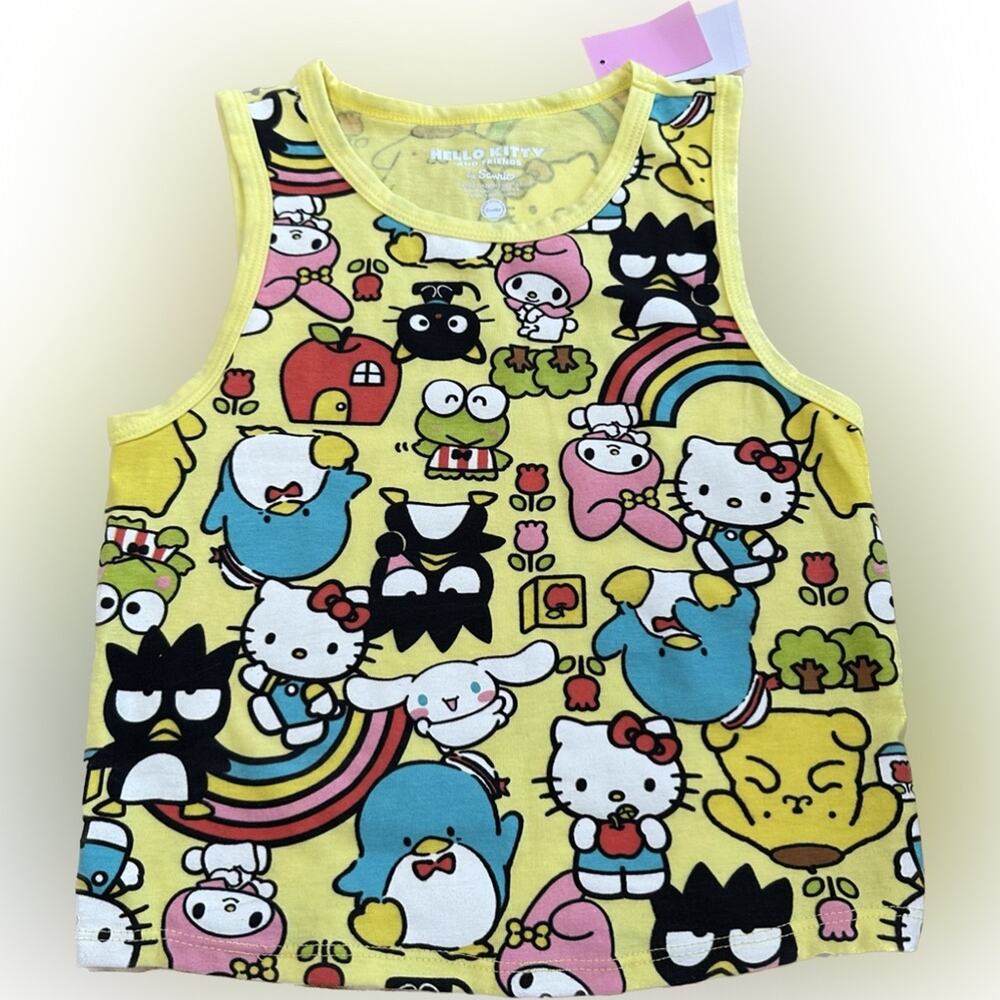 NWT Sanrio Hello Kitty & Friends Graphic Collage Yellow Tank Top Juniors Size S